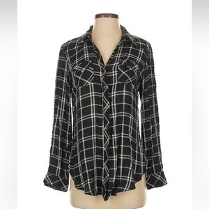Angie | Long Sleeve Buttondown Shirt Black White Plaid Small Rayon Western Soft